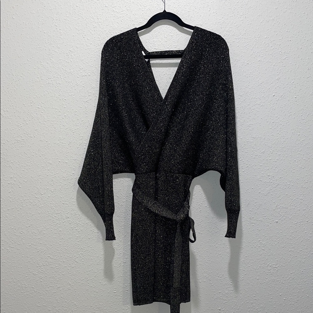 Gianni Bini Alston Black Silver Long Sleeve Sweater Mini Dress - Picture 2 of 5